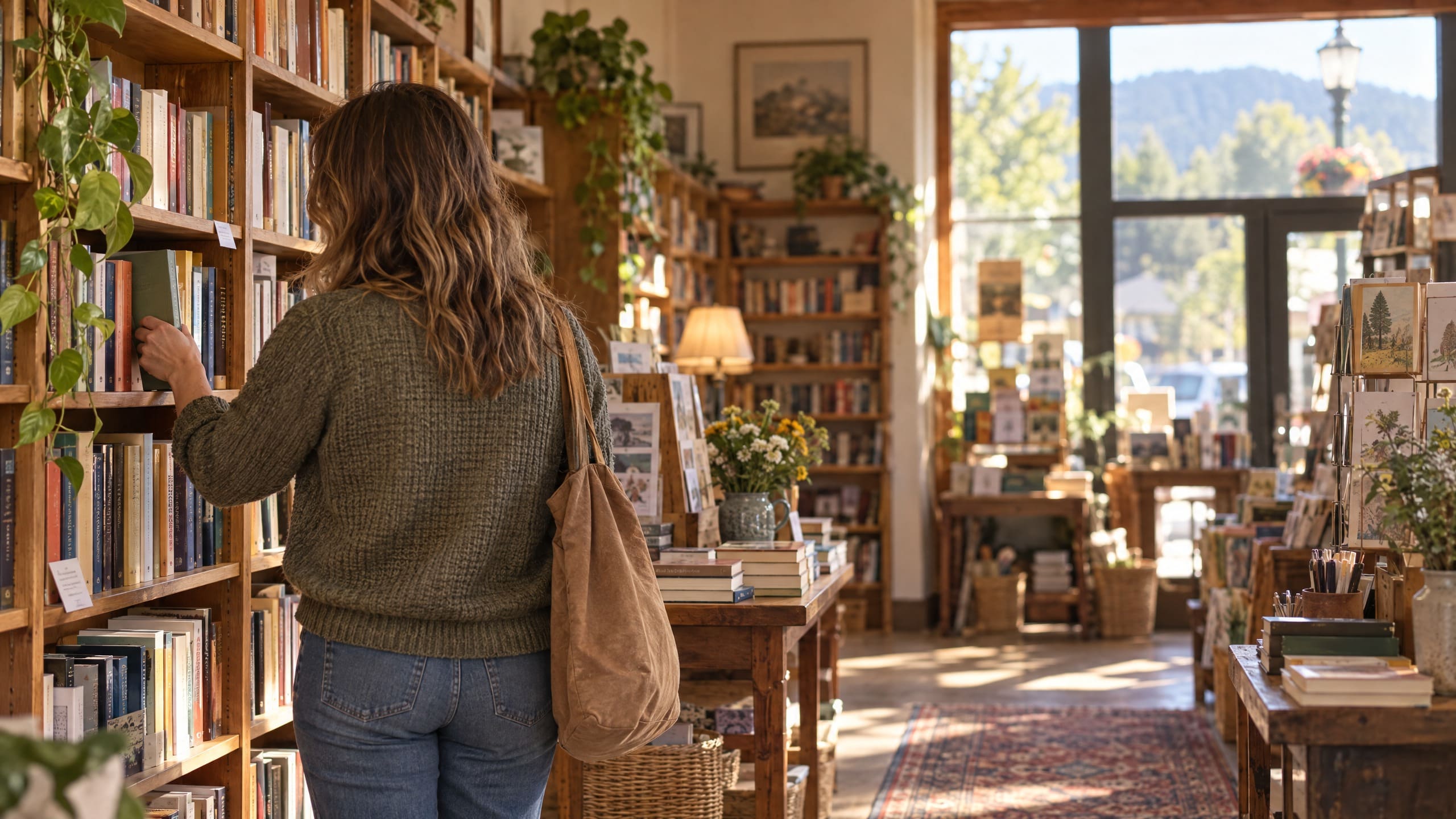An open book and coffee beside a window overlooking California foothills